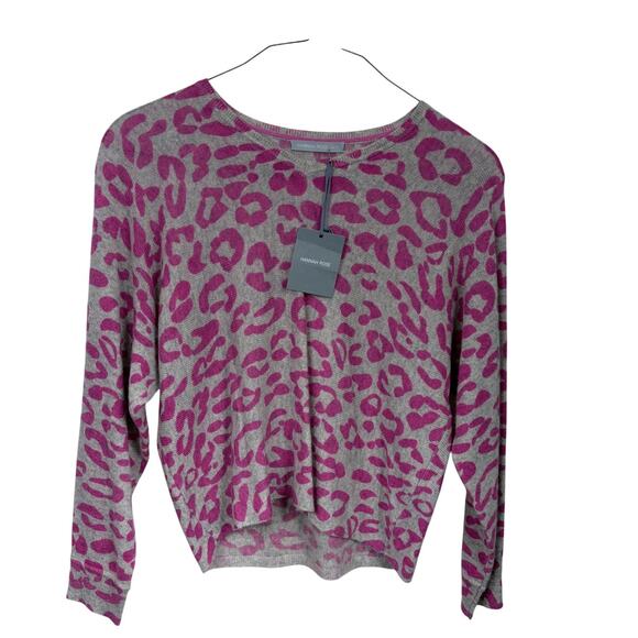 Hannah Rose 100% Cashmere Sweater Sx XS Leopard Pink Gray Soft Warm Chalet - Picture 1 of 6